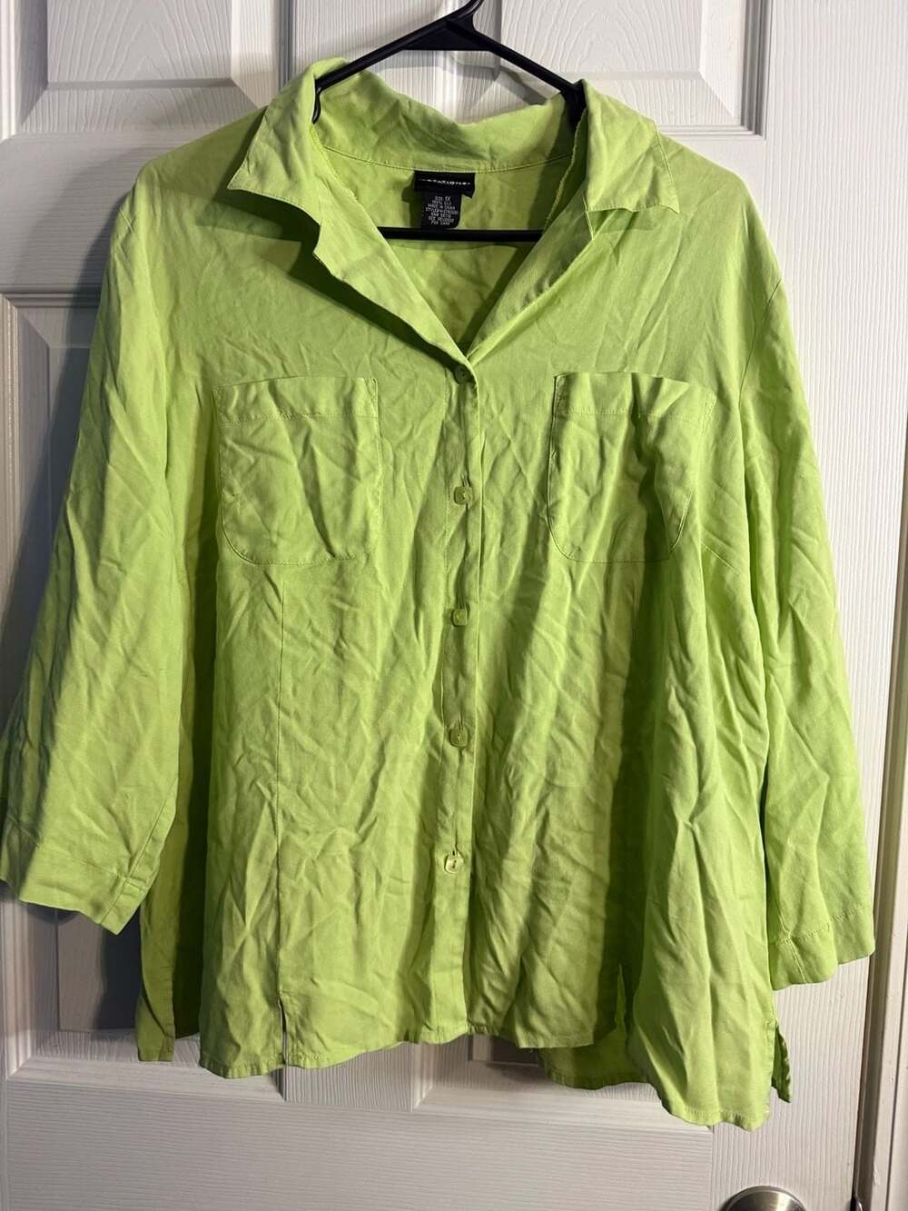 Notations Woman Lime Green 100% Silk Button-Down Shirt Size 1X WSFB0061